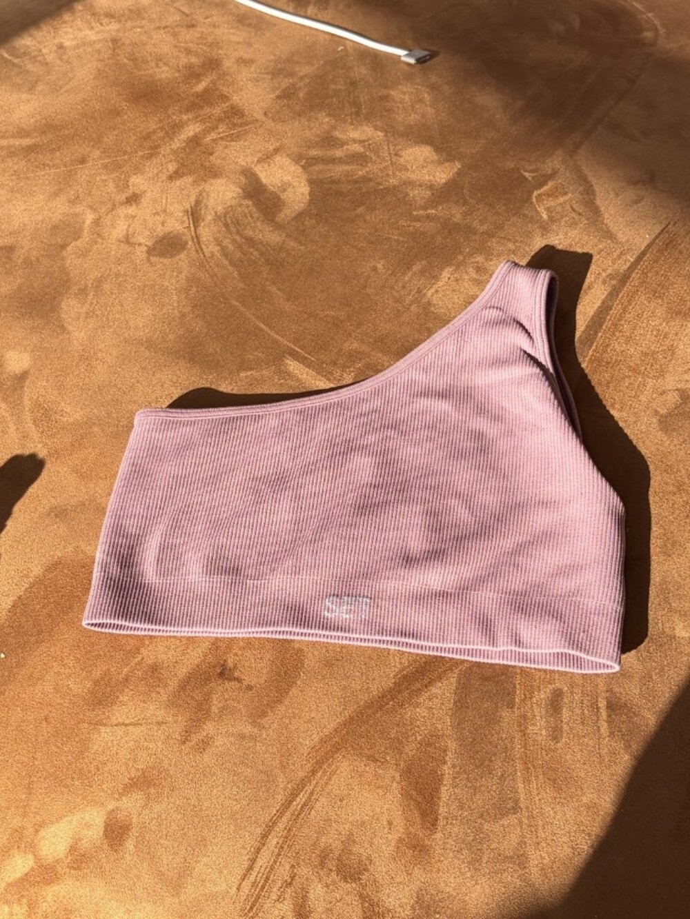 Set Active Ribbed One Shoulder Sports Bra Dusty Pink S
